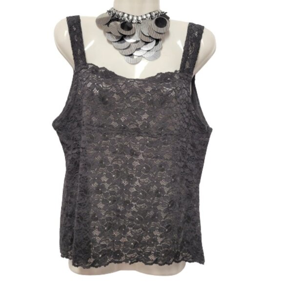 Black Lace Tank Top Lace Camisole Wide Straps Lace Top - Size L  Size XXL - Picture 2 of 13